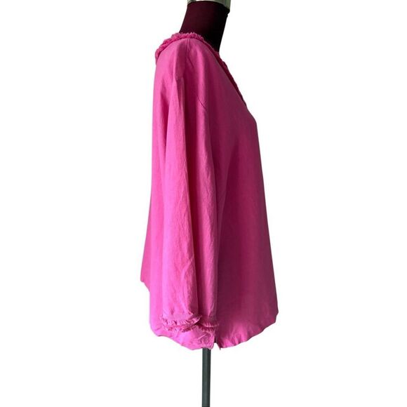 NEW Chico’s Fray Trim Easy Top blouse size 4 US XXL Pink Daisy 3/4 sleeve linen - Picture 13 of 13